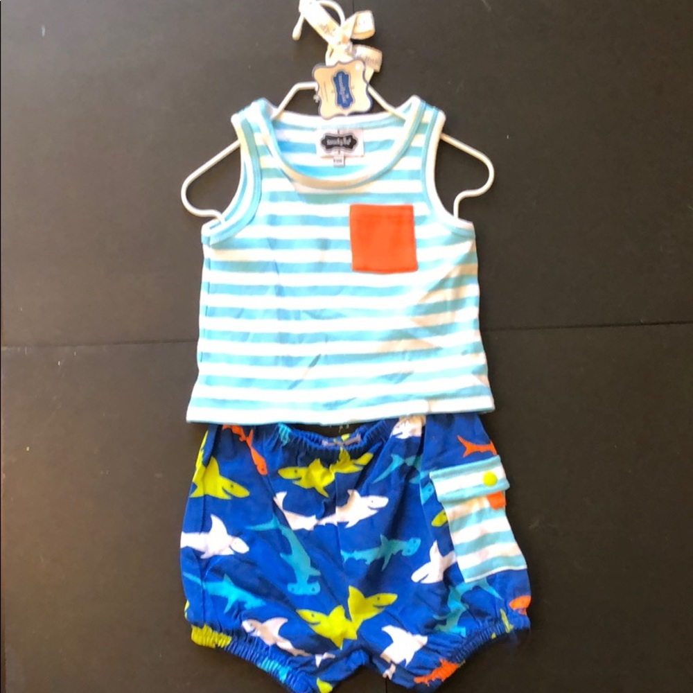 Mud Pie Baby-Boys Shark Tank and Diaper Cover Set